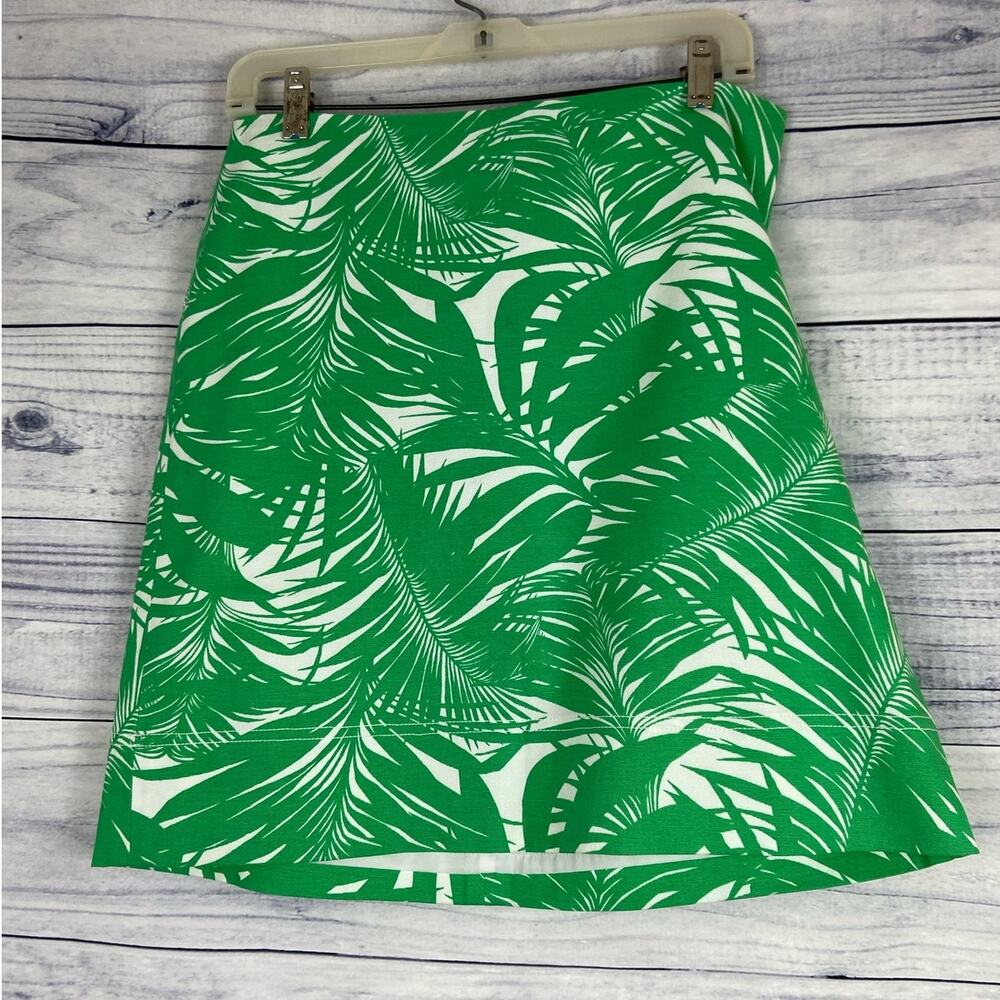 Talbots Pencil Skirt Women 10p Green Tropical Hawaii Cotton Stretch Cruise Beach
